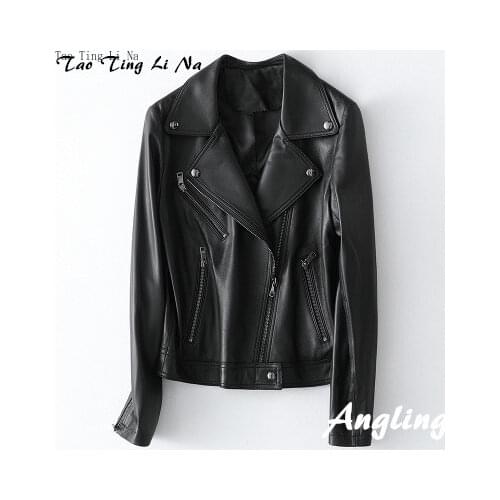 2020 Women Spring Genuine Real Sheep Leather Jacket H44