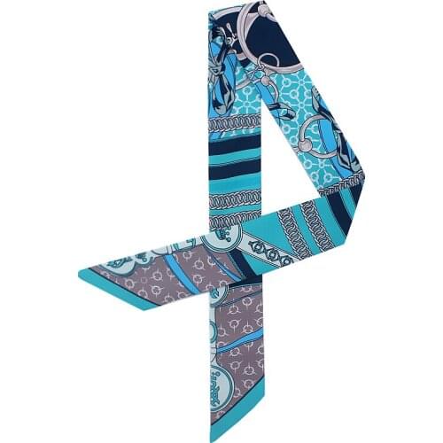 POBING Fashion Crown Chain Print Silk Scarf Women Head Scarf Brand Small Tie Handle Bag Ribbon Long Scarves Female Wraps 100*5CM