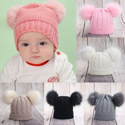 KLV Winter Warm Baby Knit Hat Newborn Soft Fur Ball Pompom Beanies Cap Cute Baby Boys Baby Girls Bonnet