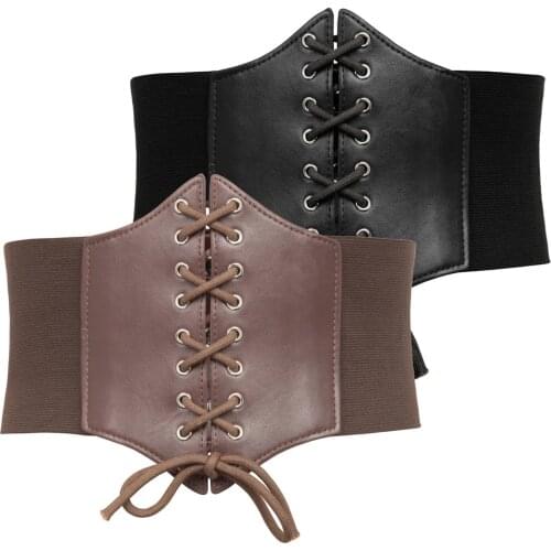 Grace Karin 2pcs-Pack 19cm Wide Corset Belt Cincher Stretchy Lace-up Gothic Punk Party Club Elastic Waist Belt Waistband Women