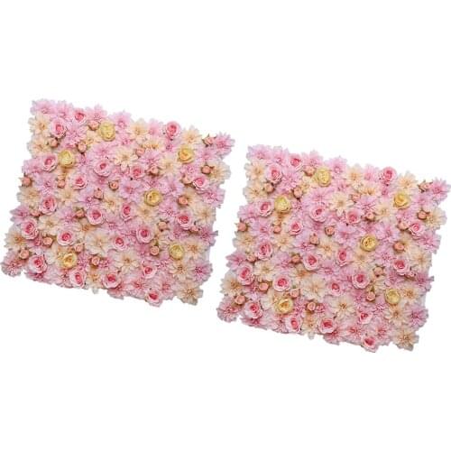2Packs Upscale Artificial Silk Flower Blossom Wall Panel Wedding Stage Backdrop Prop Pink Champagne 16 x 24 inch