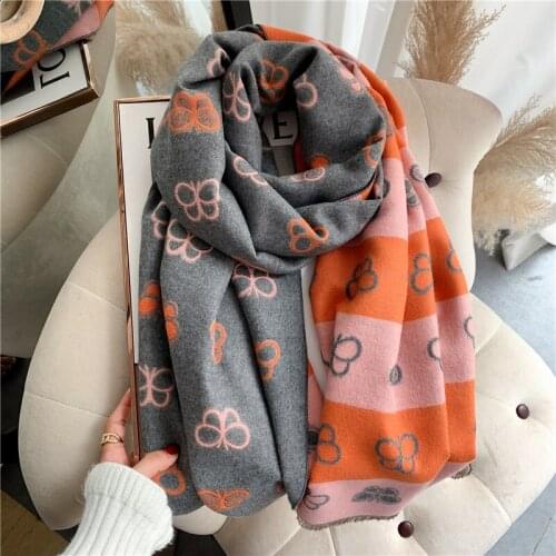 2021 Thick Winter Women Scarf Shawl Hijab Luxury Print Solider Doubel Side Warm Blanket Stoles Bufanda Pashmina Cashmere Echarpe