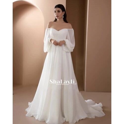 Dignified Wedding Dress Chiffon With Sweetheart Train Full Sleeve Backless Zipper With Tailor-maderobe