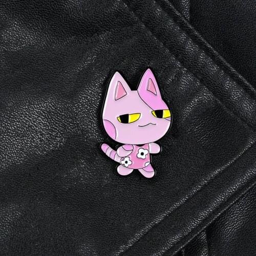 Bob Pin Pink Cat Enamel Lapel Pins Badge for Bag Clothes Animal game fans gifts Jewelry Social simulation games Pins Brooches