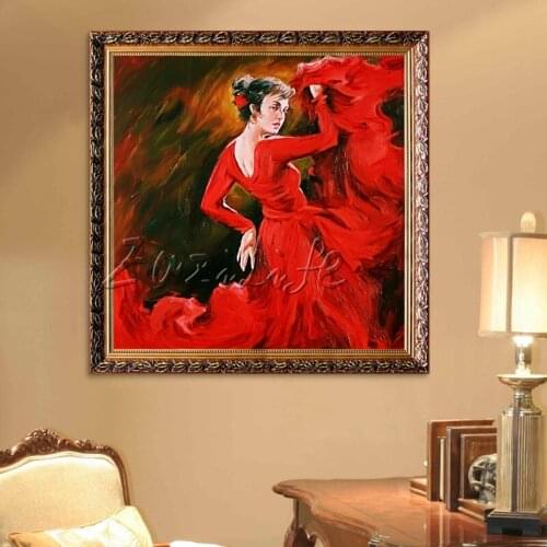 Spanish Flamenco Dancer painting - latina, woman Oil painting on canvas hight Quality Hand-painted Painting latina painting Red