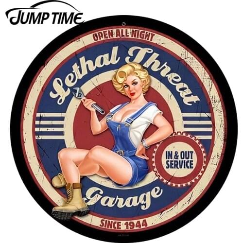 JumpTime 13cm x 13cm Sexy Beauty Pin up Girl Lethal Garage round sign Car Stickers Waterproof Car Windows Decal