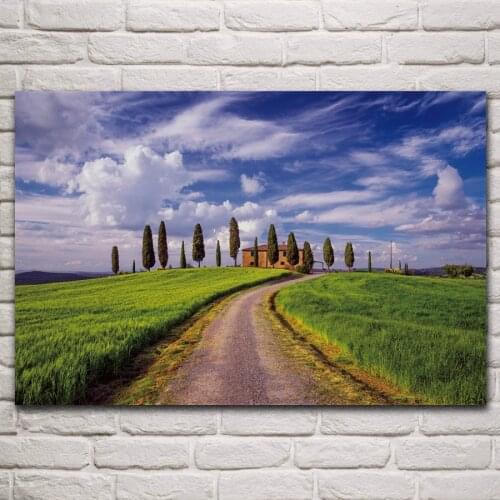 Beautiful green tuscany fields hills nature scenic fabric poster living room home wall decor canvas silk art print KM568