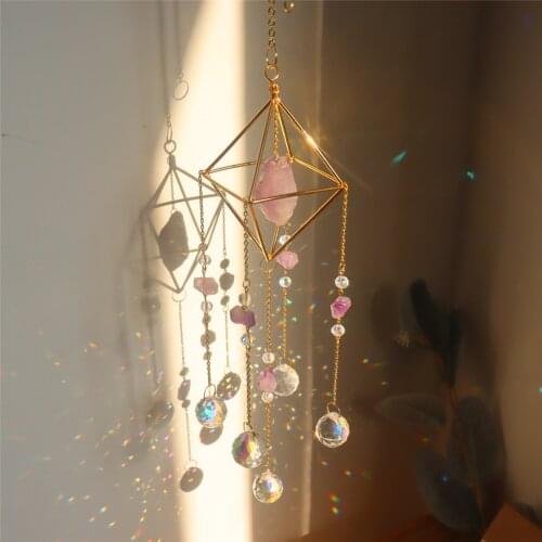 Crystal Suncatchers Wind Chime Jewelry Diamond Hanging Pendant Metal Frame Natural Stone Colored Bead Home Window Decoration