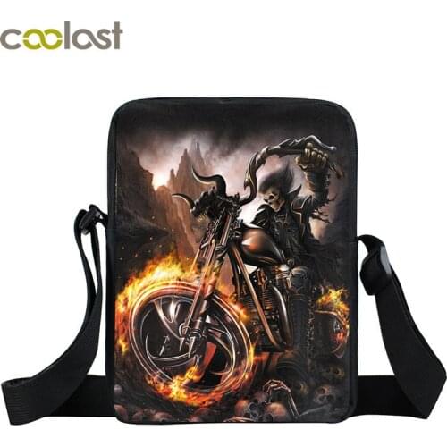 Cool Skull Punk Crossbody Bags Men Handbag Dark Gothic Fashion Shoulder Bag for Travel Bookbag
