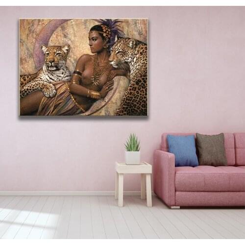DIY Golden African Woman Leopard Oil Painting By Numbers Adults Colorful Paint Wall Art Picture For Living Room Home Decor
