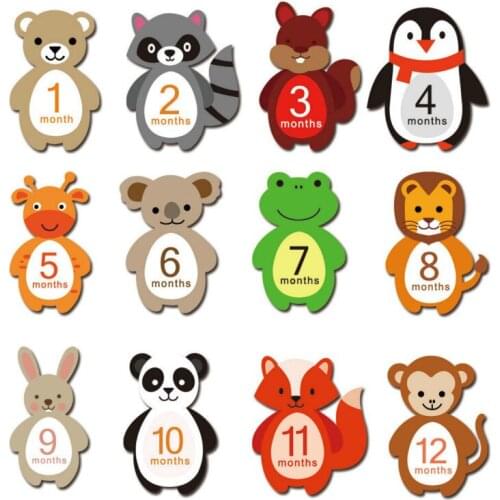 Month Sticker Card Newborn Baby Milepost Blankets Photograph Props Cartoon Sticker Pregnant Women 1-12 Month Decoration Sticker