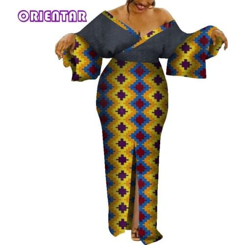 Sexy V-neck African Dresses for Women Long Robe Africaine Ankara Dress Lady Party Robe African Clothes for Women WY7931