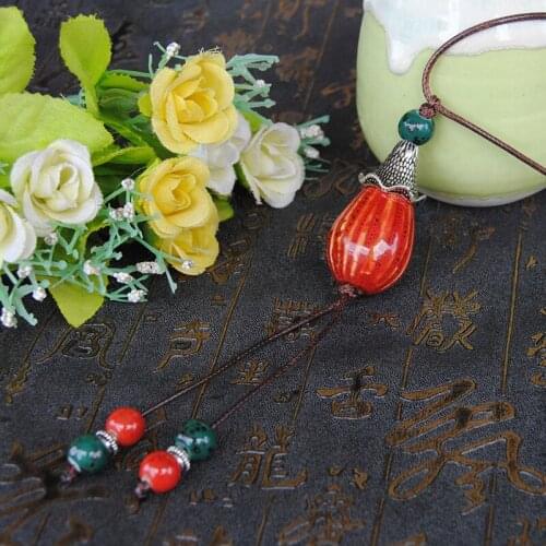 Vintage Long Pendant Necklace For Women Water Drop Shaped Ceramic Bead Strand Necklaces Charm Choker Sweater Chain Jewelry Men