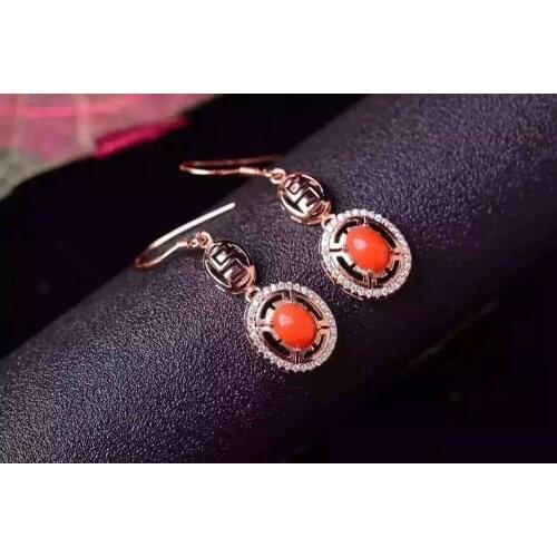 Natural red coral drop earrings 925 silver Natural gemstone earring for women Classic elegant round drop earrings for wedding