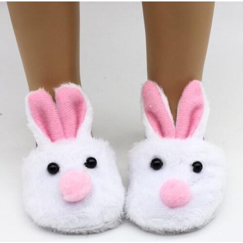 1Pair Cute Plush Rabbit Ear Doll Shoes for 18-Inch Dolls and 45cm Girl Dolls 43cm Baby Dolls Shoes Accessories