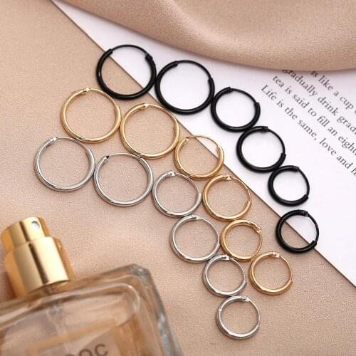 1cm 1.5cm Earrings Hoop Gold Silver Color Round Small Ear Rings for Women Metal Ear Cuff Simple Style Women Clip Huggie Earrings