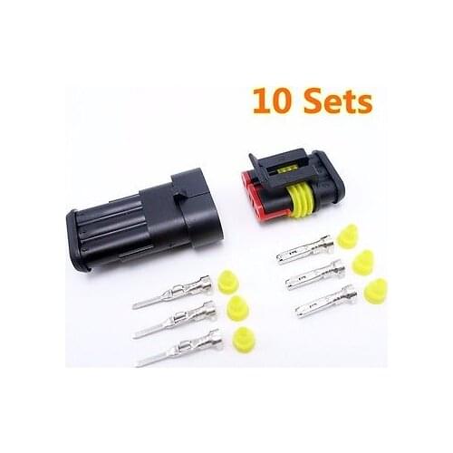 10 Sets 3 Pins/way AMP/Tyco Seal Waterproof Auto Wire Connector Plug Male/Female
