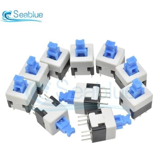 10Pcs/lot 8X8mm Blue Cap DPDT Self-locking Type Square Button Switch 8*8 8X8 mm Micro Switch 6 Pin Button Switches