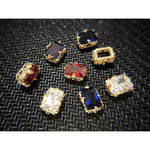 10pcs/lot white/red/purple/blue 3d rectangle alloy zircon Nail Art Decorations luxury metal Nails accessoires Charms Jewelry