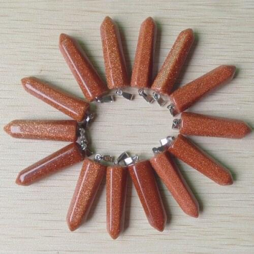 2018 fahsion Bestselling natural gold sand stone Hexagonal pillar point Pendants Charms jewelry 24pcs wholesale free shipping