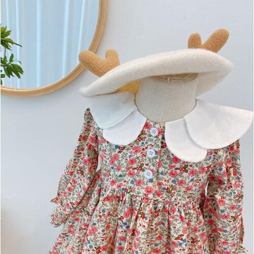 2021 Summer Baby Girls Flower Print Dresses Toddler Girl Princess Vintage Smock Dress Infant Floral Dress Children Smock Frocks
