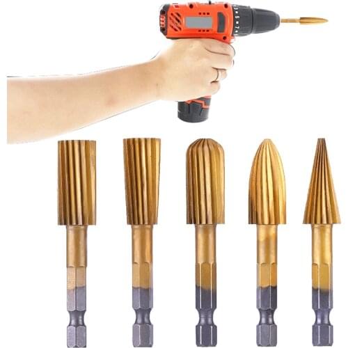 5pcs hex handle high speed steel woodworking rotary file special-shaped file electric grinding head 6.35mm