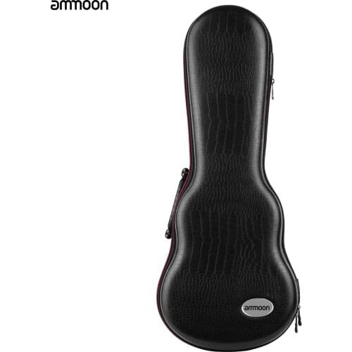 Ammoon 24 Inch Concert Ukulele Gig Bag Lightweight Hardshell Carry Case PU Exterior Plush Lining with Detachable Shoulder Straps