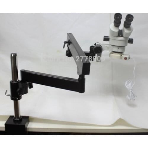 3.5X-90X Binocular Industrial Inspection Zoom Stereo Microscope Long Arm Boom Clamp Large Stereo Table Stand 144 LED Lights