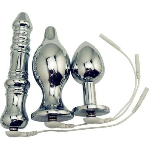 New large Electric shock pleasure pod probe medical therapy metal anal butt plug dildo vagina BDSM electro sex stimulator toy