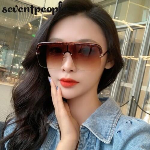 One-Piece Rectangle Sun Glasses Men 2020 Fashion Semi-Rimless Oversized Sun Glasses For Women Half Frame Square Gafas De Sol