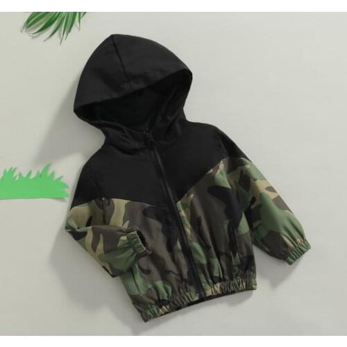 Fashion Children Camouflage Hooded Coat Tops Spring Autumn Boys Long Sleeve Elastic Hem Zip-up Jacket with Pockets