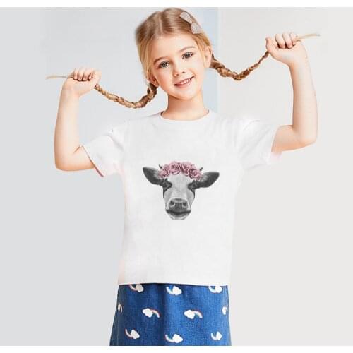Kids Girls Shirt Baby Boys Summer Short Sleeve Tshirts Cows Printed Vegan Vetement Enfant Garcon Streetwear Tops For Teens
