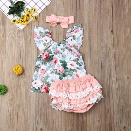 Kids Baby Girls Clothes Floral Shirt Tops Cake Smash Shorts Headbands Outfits Baby Girls Clothes
