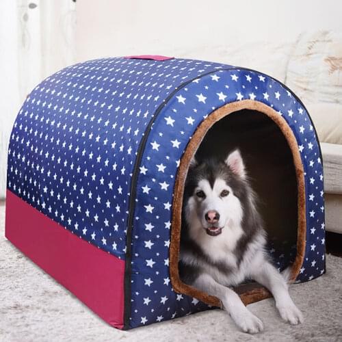Pet Cave Dog House Bed Comfortable Stars Printed Kennel For Pet Puppy Winter Warm Foldable Dog Sofa Removable Cushion Mat