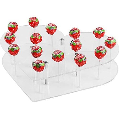 Two Tier Acrylic Lollipop Stands for Convenient Store Decoration Heart Type Lollipop Candy Display Holder