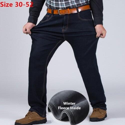 Men Winter Jeans Stretch Thick High Waist Man Velvet Warm Pants Plus Size 44 46 48 50 52 Denim Male Straight Fleece Trouers