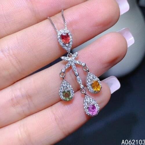 KJJEAXCMY fine jewelry 925 Sterling Silver inlaid Natural color sapphire Women exquisite popular OL style GEM PENDANT NECKLACE s