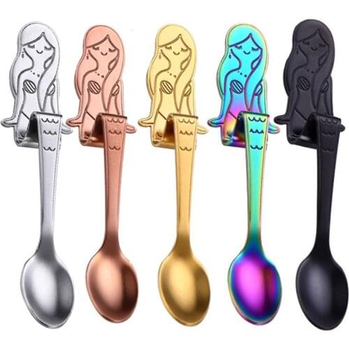 Stainless Steel Coffee Spoon Lovely Cute Mermaid Teaspoon Dessert Snack Scoop Ice Cream Spoons Tableware Kitchen Tools QBMY