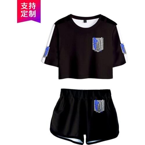 Attack on titan Cosplay T Shirt Shorts set For Women shingeki no kyojin Corp Top Summer Women Top+ short Costume set