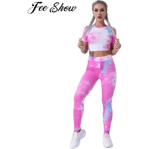 Yoga Sets Women Gym Clothing Fitness Workout Running Sportswear Tracksuits High Waist Sports Suit Tie Dye Print T-shirts + Pants
