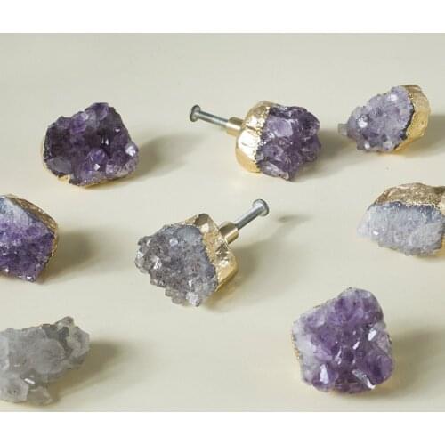 Nordic style natural amethyst brass handles gold cabinet drawer furniture bathroom cabinet door knobs small