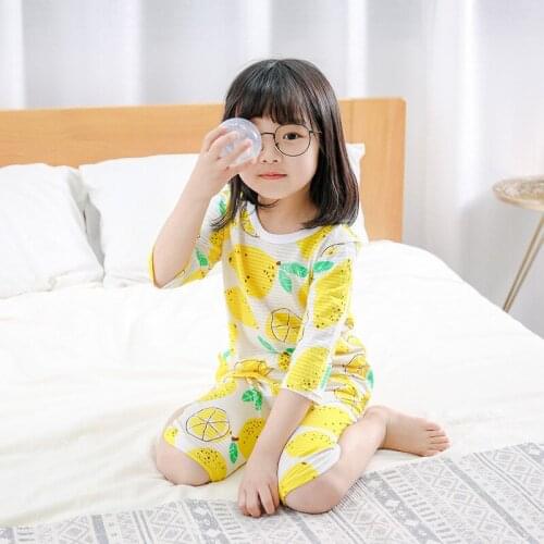 Summer Children Clothes Girls Cartoon Suit Korean Baby Girls Half Sleeve Pajamas Set Cute Sleepwear Boys Pyjamas Nightwear Suits