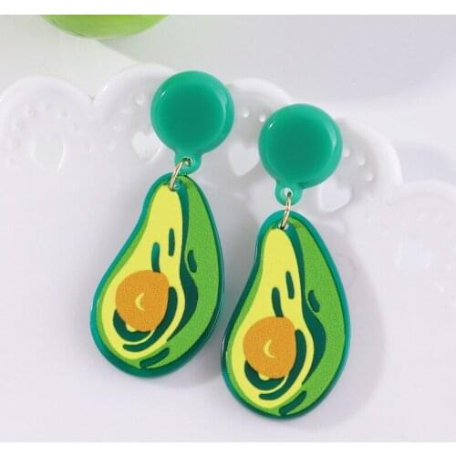 Cute Cartoon Printing Avocado Drop Dangle Earrings for Women Korean Retro Resin Arcylic Hanging Earrings Holiday Pendientes
