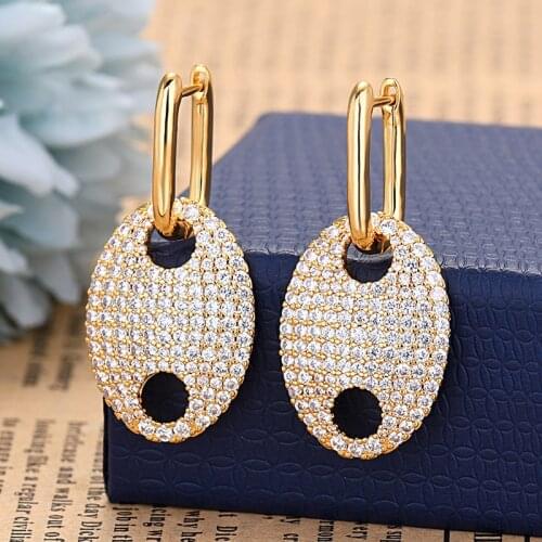 Fashion Luxury Full Pendant Rhinestone Earrings For Women Oval Golden Earings Jewelry Pendientes Zk30
