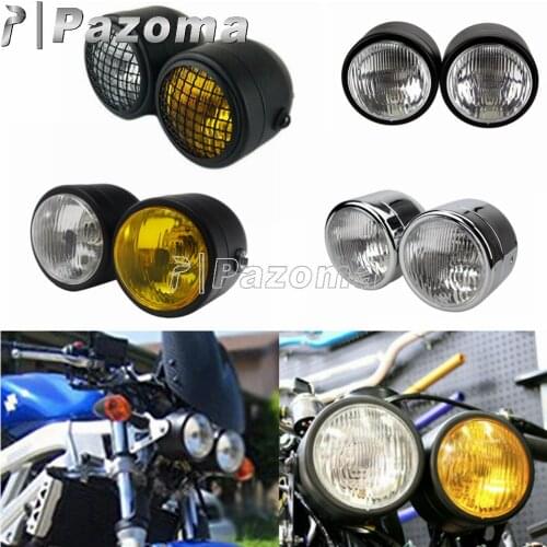 Motorcycle Dominator Grill Twins Dual Headlight Streetfighter Double Vintage Bracket Mount Headlamp Mask For Harley Cafe Racer