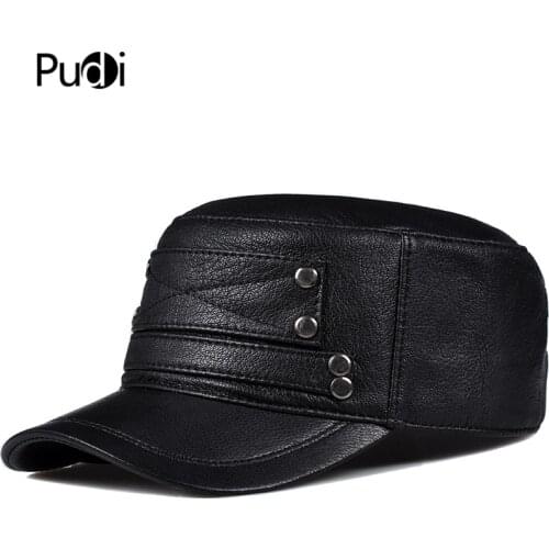 Pudi Man Genuine Leather Cap Hat Male Winter Army Military Baseball Caps Hats Black Brown HL818