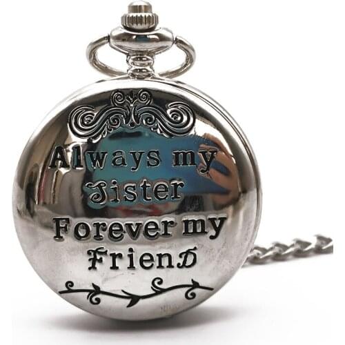 Lettering Always My Sister Souvenir Gold/Silver Quartz Pocket Watch Best Christmas Gifts For Sister Who Loves You Most
