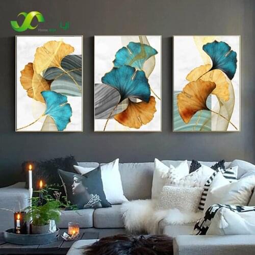Nordic Poster Ginkgo Biloba Gold Plant Leaf Abstract Canvas Print Wall Art Painting Modern Picture For Living Room Home Decor