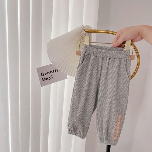 Autumn Childrens Cotton Letter Print Elastic Waist Casual Loose Sportswear Pants Girls Kids Full Length Boys Trousers