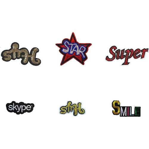 1pcs Cute Stickers Sequins words embroidered iron on patches jacket cloth accessories popular clothing bag hat Patches Appliques